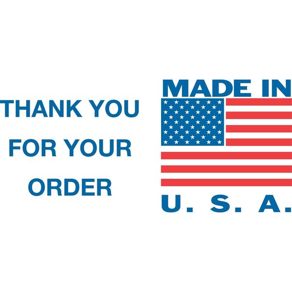 Decker Tape Products Label, DL1630, FLAG MADE IN USA THANK YOU, 3" X 5" DL1630